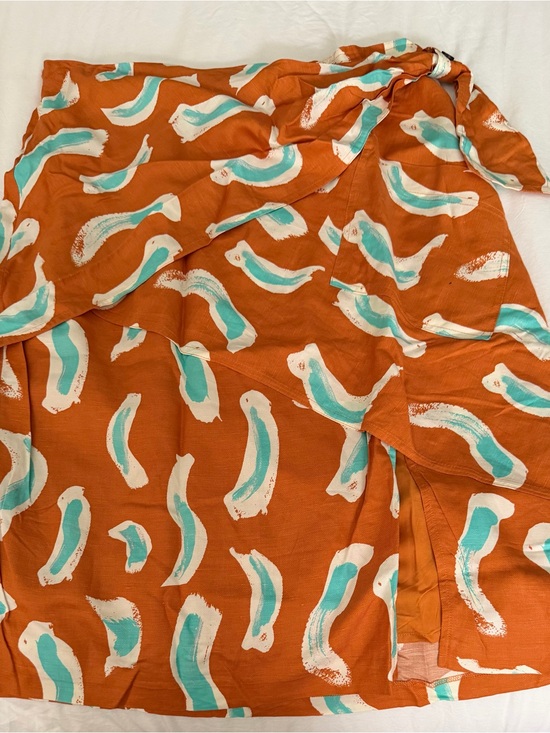 Anthropologie Dresses & Skirts - Anthropologie Orange Midi Skirt with Teal and White Brushstroke Print